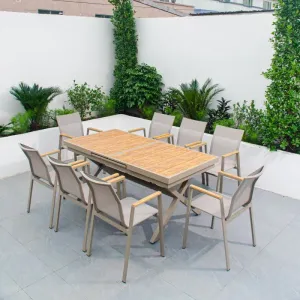 Modern Design Comfortable Outdoor Furniture 10 Seat Dining Set Durable Plastic Wood Waterproof Stackable Adjustable Park Villa