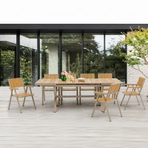 Modern Design Outdoor Dining Table Chair Set Waterproof Durable UV-resistant Plastic Wood Outdoor Furniture 7-seater Portable