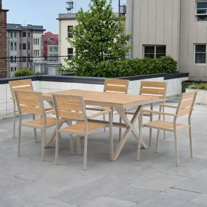 Modern Design Outdoor Dining Table Chair Set Outdoor Furniture Park Waterproof Durable UV-resistant Poly Wood Frame 7 Seating