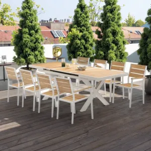 Modern Design Outdoor Dining Table Chair Set Waterproof Durable UV-resistant Aluminum Poly Wood Construction for Living Room Use