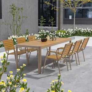 Modern Design Outdoor Dining Table and Chair Set Waterproof Durable Aluminum and Poly Wood 7 Seater for Living Room Park Use