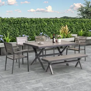 Modern Design 7-Person Outdoor Dining Table Chair Set Lightweight Waterproof Durable UV-resistant Aluminum Poly Wood Garden
