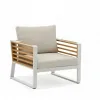 Modern Durable Aluminum Frame Outdoor Dining Furniture Set Cushions Pillows Teak Tabletop Eco-Friendly Villa Living Room