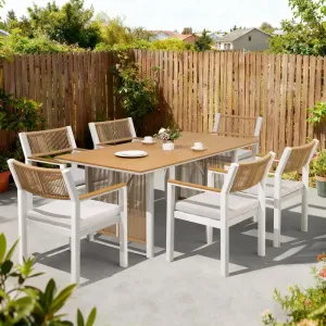 Modern Durable Aluminum Metal Outdoor Dining Table Chair Set with Waterproof Cushions for Hotels Courtyards General Outdoor Use