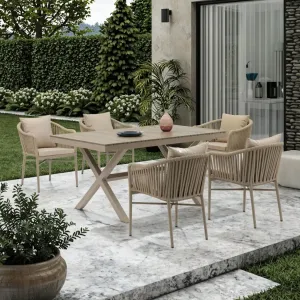 Modern Durable Aluminum Poly Wood Weather Resistant Outdoor Dining Furniture Set Comfortable 4-Person Sofa Chairs Living Room