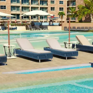 Modern Durable Aluminum Rope Weaving Outdoor Sun Lounger Set with Pool Table Sun Bed for Courtyard Park Use UV Resistant