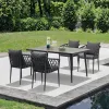 Modern Durable Dark Tone 5pcs Outdoor Dining Furniture Chair Set Aluminum Frame Rope Backrest Armrest Ceramic Glass Top Weather
