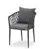 Modern Durable Dark Tone 5pcs Outdoor Dining Furniture Chair Set Aluminum Frame Rope Backrest Armrest Ceramic Glass Top Weather