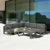 Modern Durable Modular Corner Sofa with Cushions and Backrests Plus Coffee Table Set Teak Aluminum for Outdoor and Home Use