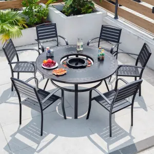 Modern Durable Outdoor Cast Aluminum Courtyard Set with Carbon Oven Barbecue Table and Chair for Courtyard Barbecues
