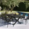 Modern Durable Outdoor Dining Furniture Set Wooden Color Extendable Table Sling Chair Aluminum Weather Resistant Bedroom Garden