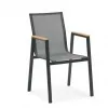 Modern Durable Outdoor Dining Furniture Set Wooden Color Extendable Table Sling Chair Aluminum Weather Resistant Bedroom Garden