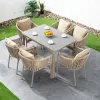 Modern Durable Outdoor Dining Table Set with Weatherproof Aluminum Frame and Stylish Rope Chairs for Garden Courtyard Use
