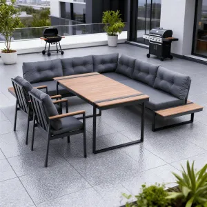 Modern Durable Outdoor Furniture Set Grey Sectional Sofa Aluminum Table Chairs Dining Garden Leisure Living Room Courtyard Hotel