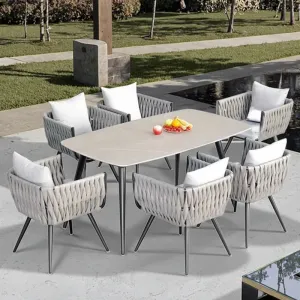 Modern Durable Outdoor Leisure Aluminum Alloy Panel Table Chair Combination Waterproof Cushion Sunscreen Courtyard Garden Rock