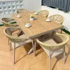 Modern Durable Outdoor Loran Patio Dining Set Plastic Wood Tabletop Aluminum Frame Rattan Back Chairs Fabric Cushions 6 Pieces