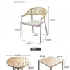 Modern Durable Outdoor Loran Patio Dining Set Plastic Wood Tabletop Aluminum Frame Rattan Back Chairs Fabric Cushions 6 Pieces