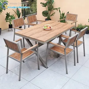Modern Durable Outdoor Metal Solid Wood Furniture Set Waterproof Cushions Sun Protection Courtyard Terrace Balcony Villa 2-Year