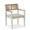 Modern Durable Outdoor Rattan Furniture Set with Aluminum Frame Chair Backrest Cushion Faux Wood Tabletop Rattan Legs