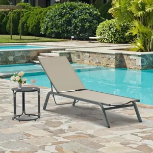 Modern Durable Pool Outdoor Furniture Teslin Fabric Sun Lounger and Side Coffee Table Set for Courtyard Villa Park Beach Use