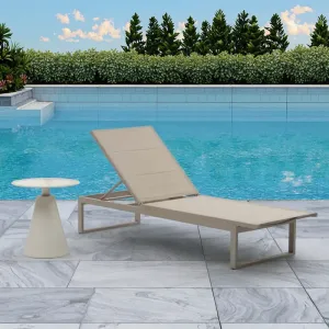 Modern Durable Pool Outdoor Furniture Teslin Fabric Sun Lounger and Side Coffee Table Set for Villa Courtyard Park Use