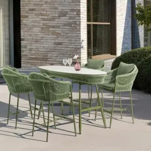Modern Durable Rope Weaving Aluminum Outdoor Dining Bar Set 106cm Table 114cm Chairs 4-Piece Patio Garden Terrace Courtyard