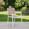 Modern Durable White Aluminum Frame Garden Chair Wood-Like Planks Backrest Seat Comfortable Outdoor Dining for Hotel Villa Use