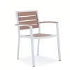 Modern Durable White Aluminum Frame Garden Chair Wood-Like Planks Backrest Seat Comfortable Outdoor Dining for Hotel Villa Use