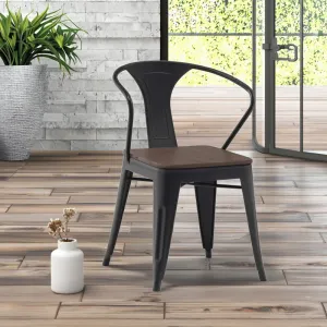 Modern European-style Outdoor Dining Chair with Hollow Back Design Lightweight Durable Aluminum Frame Waterproof Faux Wood Seat