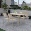 Modern Full Aluminum Outdoor Dining Set 4-Piece Three-Slat Back Armchairs Horizontal Slat Four-Leg Square Table Living Room Park