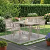 Modern Full Aluminum Outdoor Dining Set 4-Piece Three-Slat Back Armchairs Horizontal Slat Four-Leg Square Table Living Room Park