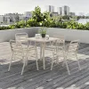 Modern Full Aluminum Outdoor Dining Set with Three-Slat Back Armchairs Horizontal Slat Four-Leg Square Table for Park Garden Use