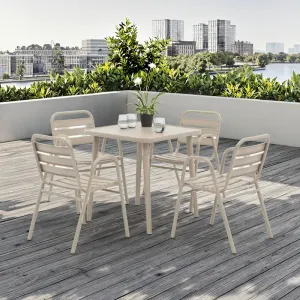 Modern Full Aluminum Outdoor Dining Set with Three-Slat Back Armchairs Horizontal Slat Four-Leg Square Table for Park Garden Use