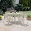 Modern Full Aluminum Outdoor Dining Set with Three-Slat Back Armchairs Horizontal Slat Four-Leg Square Table for Park Garden Use