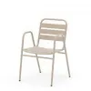 Modern Full Aluminum Outdoor Dining Set with Three-Slat Back Armchairs Horizontal Slat Four-Leg Square Table for Park Garden Use