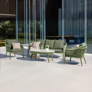 Modern Green Aluminum Wicker Comfortable Outdoor Furniture Set Sofa Chairs Coffee Table Dining Hotel Use Patio Garden Terrace