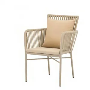 Modern Indoor Outdoor Dining Chair Rope Woven Square Backrest Cushioned Seat Sturdy Aluminum Frame Waterproof Lightweight