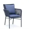 Modern Indoor Outdoor Dining Chair Rope Woven Square Backrest Cushioned Seat Sturdy Aluminum Frame Waterproof Lightweight