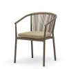 Modern Indoor Outdoor Dining Chair Rope Woven Square Backrest Cushioned Seat Sturdy Aluminum Frame Waterproof Kitchen Patio