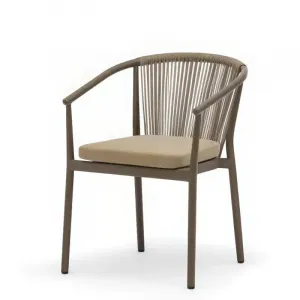 Modern Indoor Outdoor Dining Chair Rope Woven Square Backrest Cushioned Seat Sturdy Aluminum Frame Waterproof Kitchen Patio