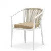 Modern Indoor Outdoor Dining Chair Rope Woven Square Backrest Cushioned Seat Sturdy Aluminum Frame Waterproof Kitchen Patio