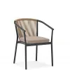 Modern Indoor Outdoor Dining Chair Rope Woven Square Backrest Cushioned Seat Sturdy Aluminum Frame Waterproof Kitchen Patio
