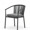Modern Indoor Outdoor Dining Chair Rope Woven Square Backrest Cushioned Seat Sturdy Aluminum Frame Waterproof Kitchen Patio