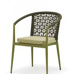 Modern Indoor Outdoor Dining Chair Rope Woven Mesh Backrest Cushioned Seat Durable Aluminum Frame Waterproof Lightweight Kitchen