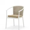 Modern Indoor Outdoor Dining Chair Rope Woven Mesh Backrest Cushioned Seat Durable Aluminum Frame Waterproof Kitchen Patio