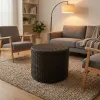 Modern Indoor and Outdoor Aluminum Frame Darwin Round Woven Rattan Small Side or Coffee Table with Garage Bedrooms and Bathrooms