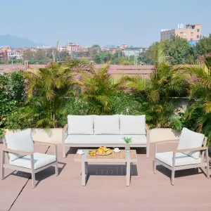 Modern Leisure Style Outdoor Adjustable Rattan Sofa Set Plastic Wood Armrest with Aluminum Frame for Courtyard Hotel Apartment