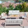 Modern Leisure Style Outdoor Adjustable Rattan Sofa Set Plastic Wood Armrest with Aluminum Frame for Courtyard Hotel Apartment