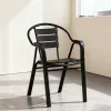 Modern Lightweight Charcoal Gray Aluminum Frame Outdoor Garden Chair Backrest Seat Made Composite Wood Slats Living Room
