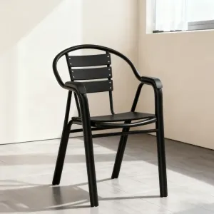 Modern Lightweight Charcoal Gray Aluminum Frame Outdoor Garden Chair Backrest Seat Made Composite Wood Slats Living Room